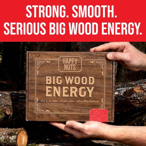 HAPPY NUTS Men's Gift Hygiene Kit | Big Wood Energy Box with Deodorant, Body Wash & Comfort Cream