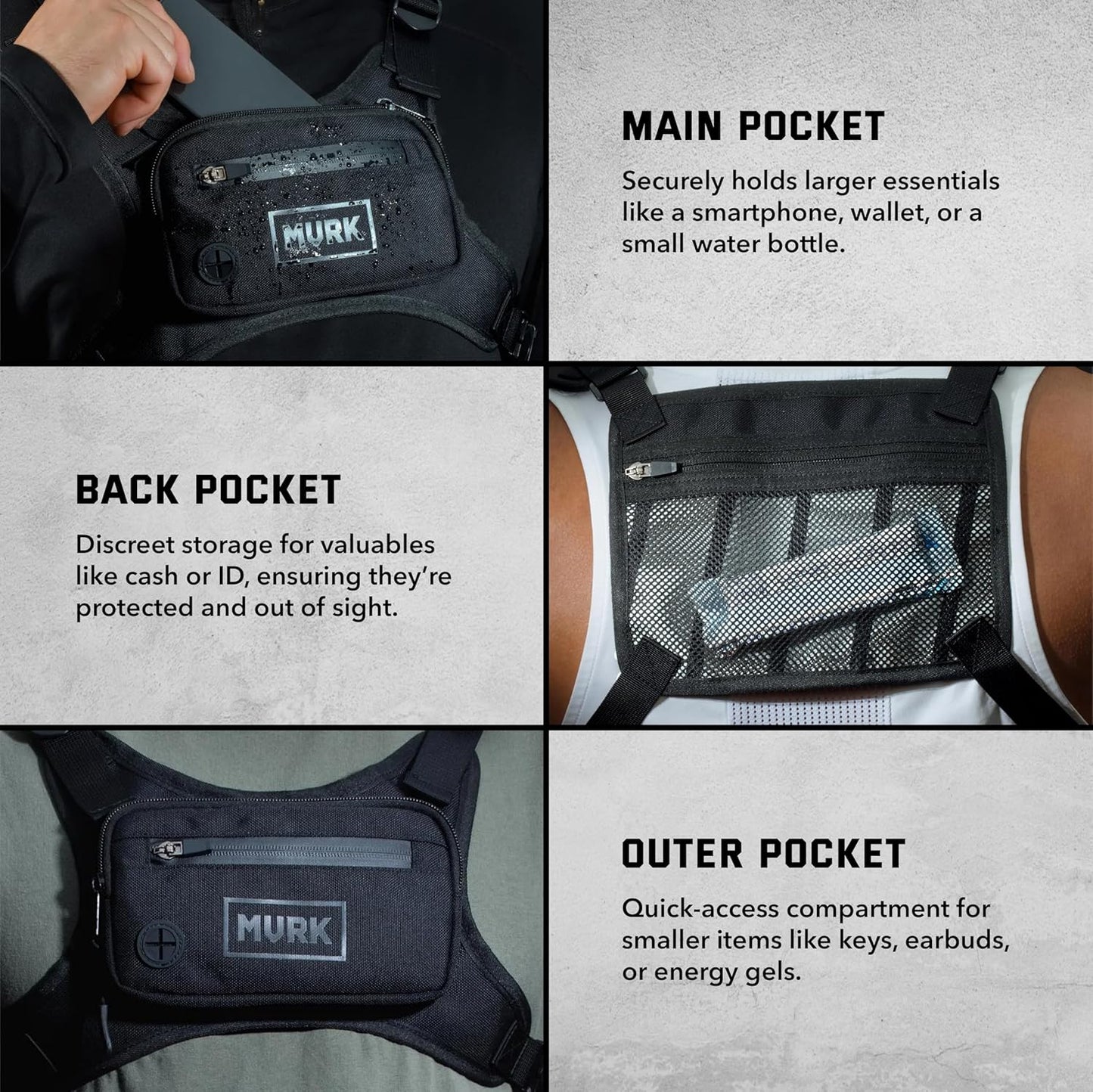 MVRK Water Resistant Running Vest - Lightweight Chest Pack with Phone Holder & Reflective Detail