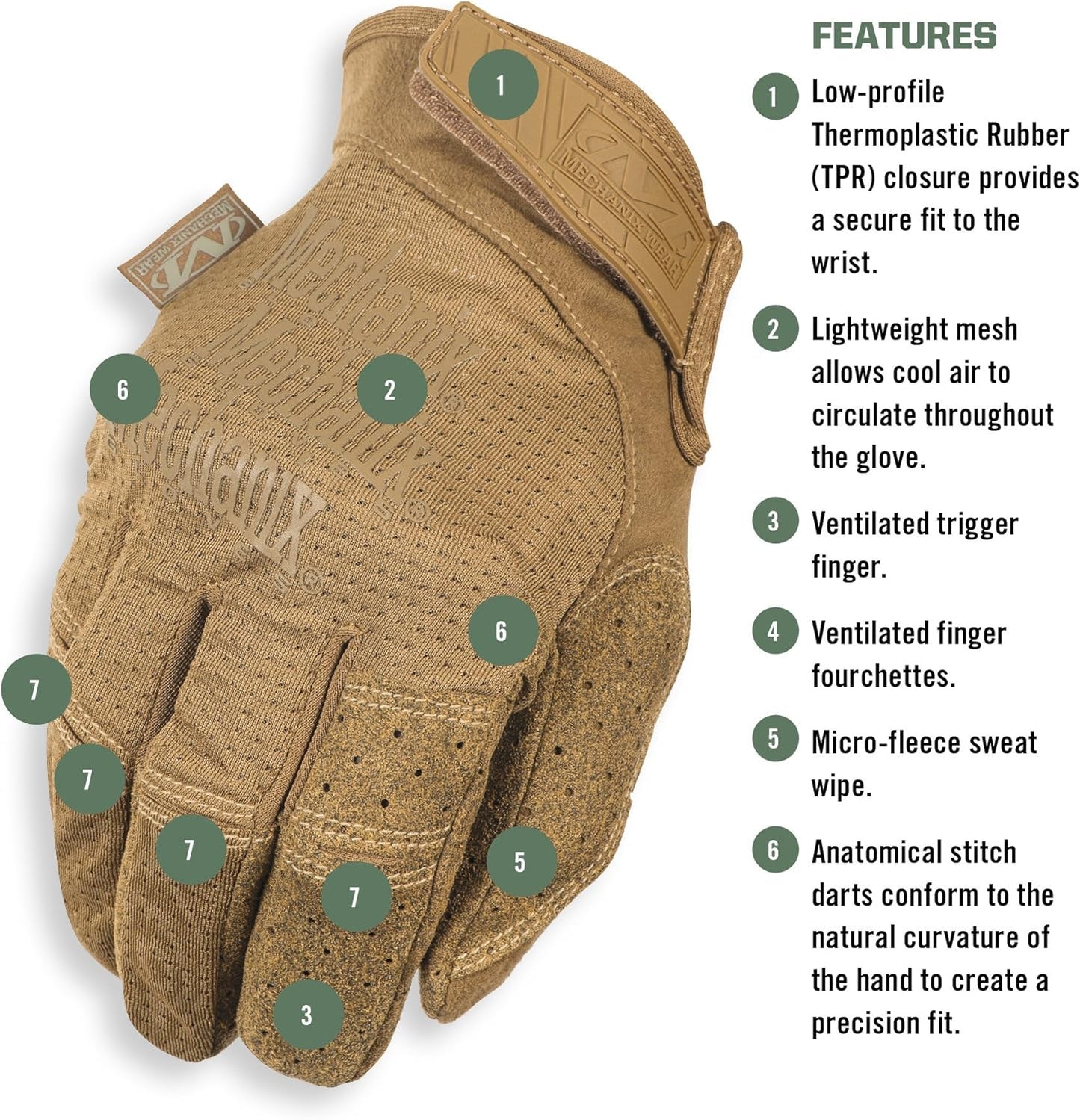 Mechanix Wear Tactical Gloves - Ventilated High-Dexterity Design for Precision Fit - Touchscreen Compatible, Machine Washable - Large, Coyote Tan
