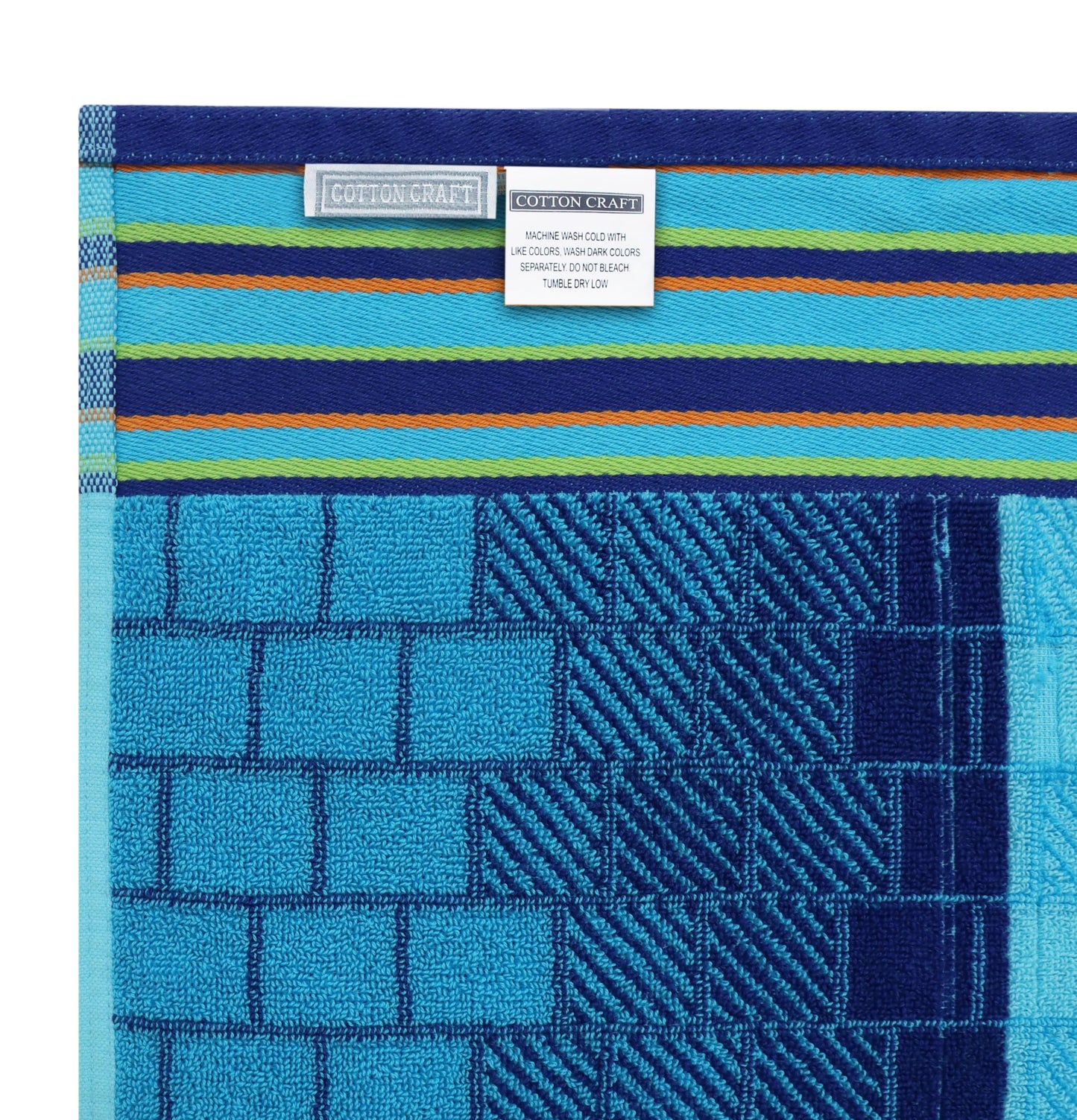 COTTON CRAFT Hooded Beach Towel – Oversized 39 x 68 Towel with Hood for Adults - 100% Cotton Velour Terry Jacquard Towel - Pool Bath Wrap - 450 GSM Soft Absorbent Quick Dry – Blue Tiles