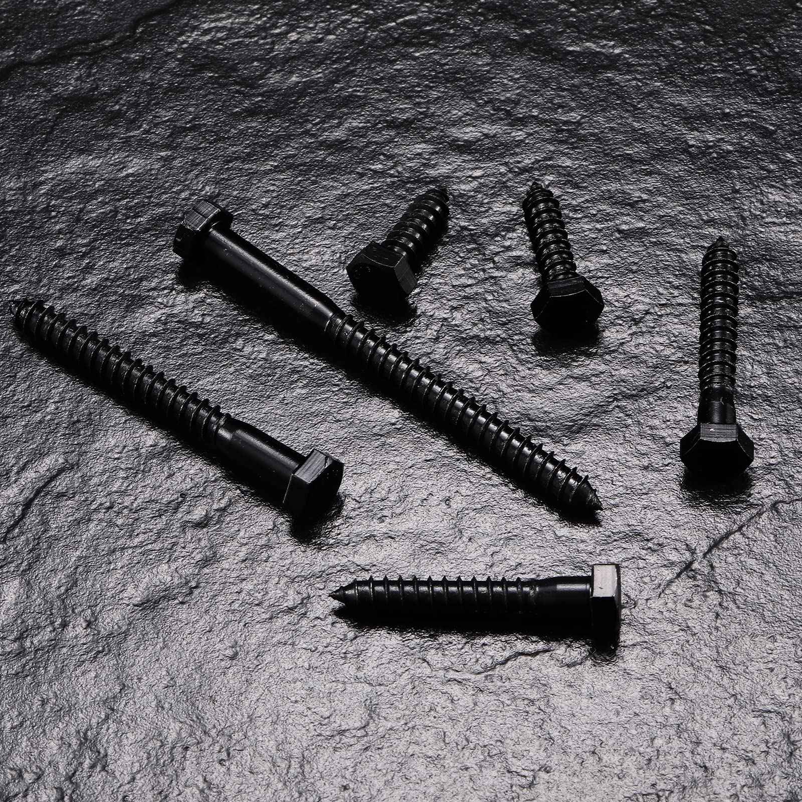 3/8" x 2" Hex Head Lag Screws Bolts 20Pcs 304 Stainless Steel 18-8, Partial Thread, Hexagon Head Wood Screws by Black Oxide by SG TZH