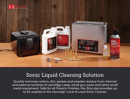Hornady One Shot Sonic Clean Solution, 1 Quart – Gun Cleaner Solution, Clean All Gun Parts Safely and Quickly – Designed for Use with Hornady Lock-N-Load Sonic Cleaners – Item 043360