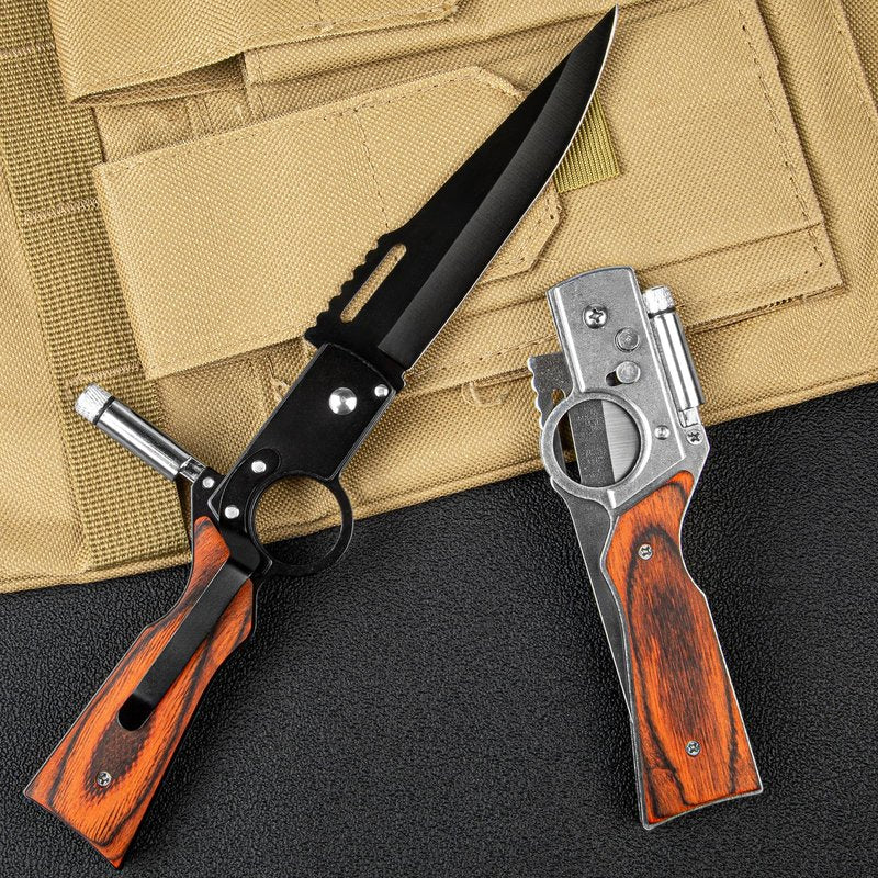 Whomyis 2 Pcs Pocket Knife Ak47 Folding Knife Stainless Steel Blade Lightweight Wooden Handle, Gifts for Men