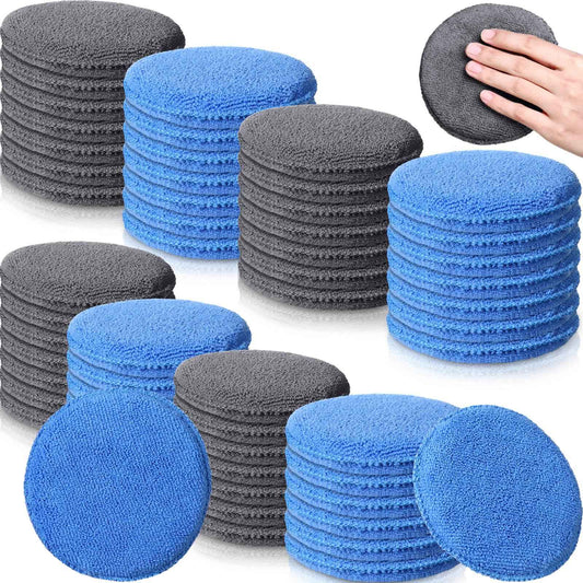 FillTouch 50 Pcs Microfiber Wax Applicator Pads 5 Inches Diameter Applicator Pads Bulk Soft Microfiber Wax for Car Polishing Foam for Car Cleaning(Blue, Gray)