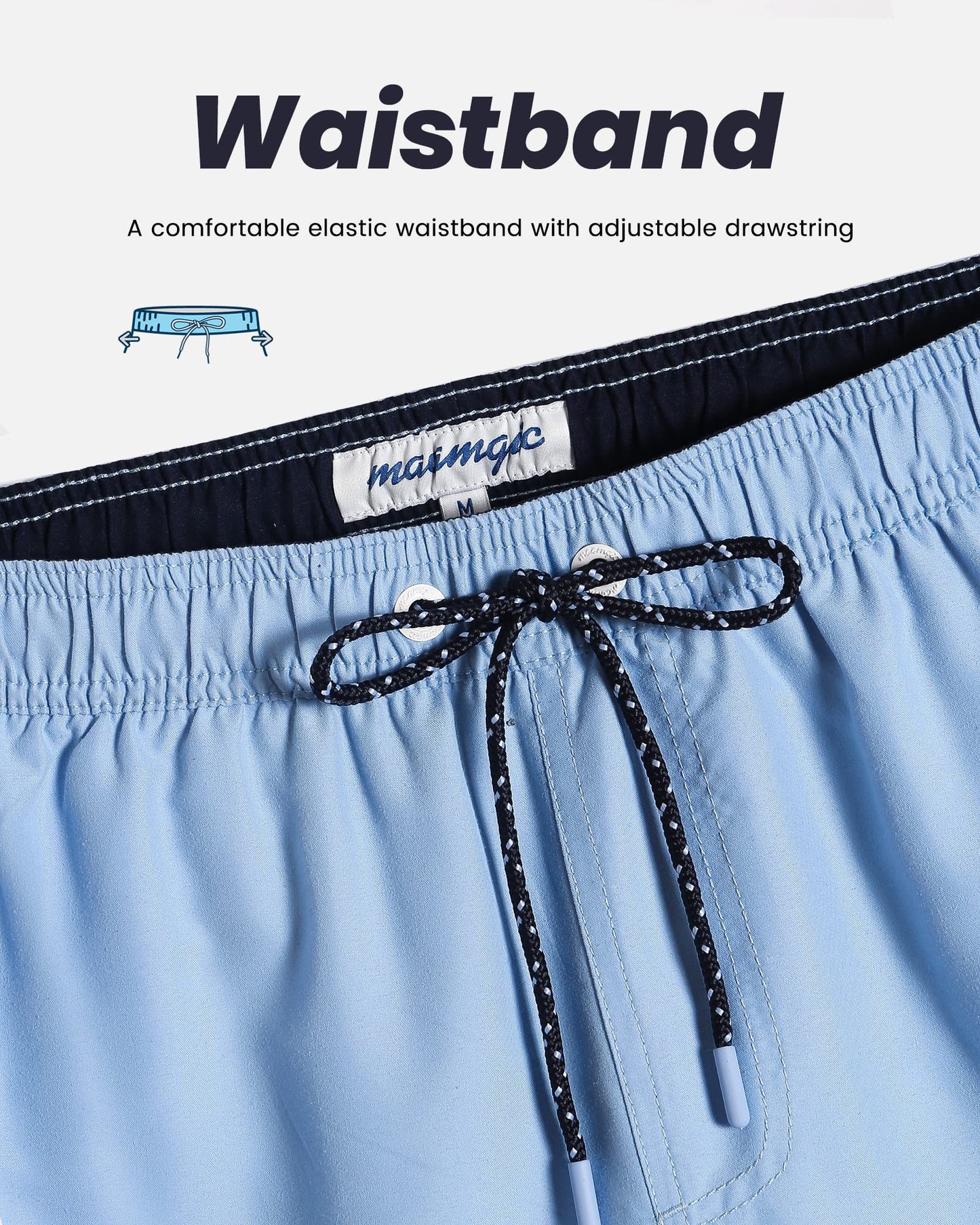 maamgic Mens Swim Trunks Quick Dry Swim Shorts with Mesh Lining Funny Swimwear Bathing Suits 7inch Solid Lake Blue X-Large