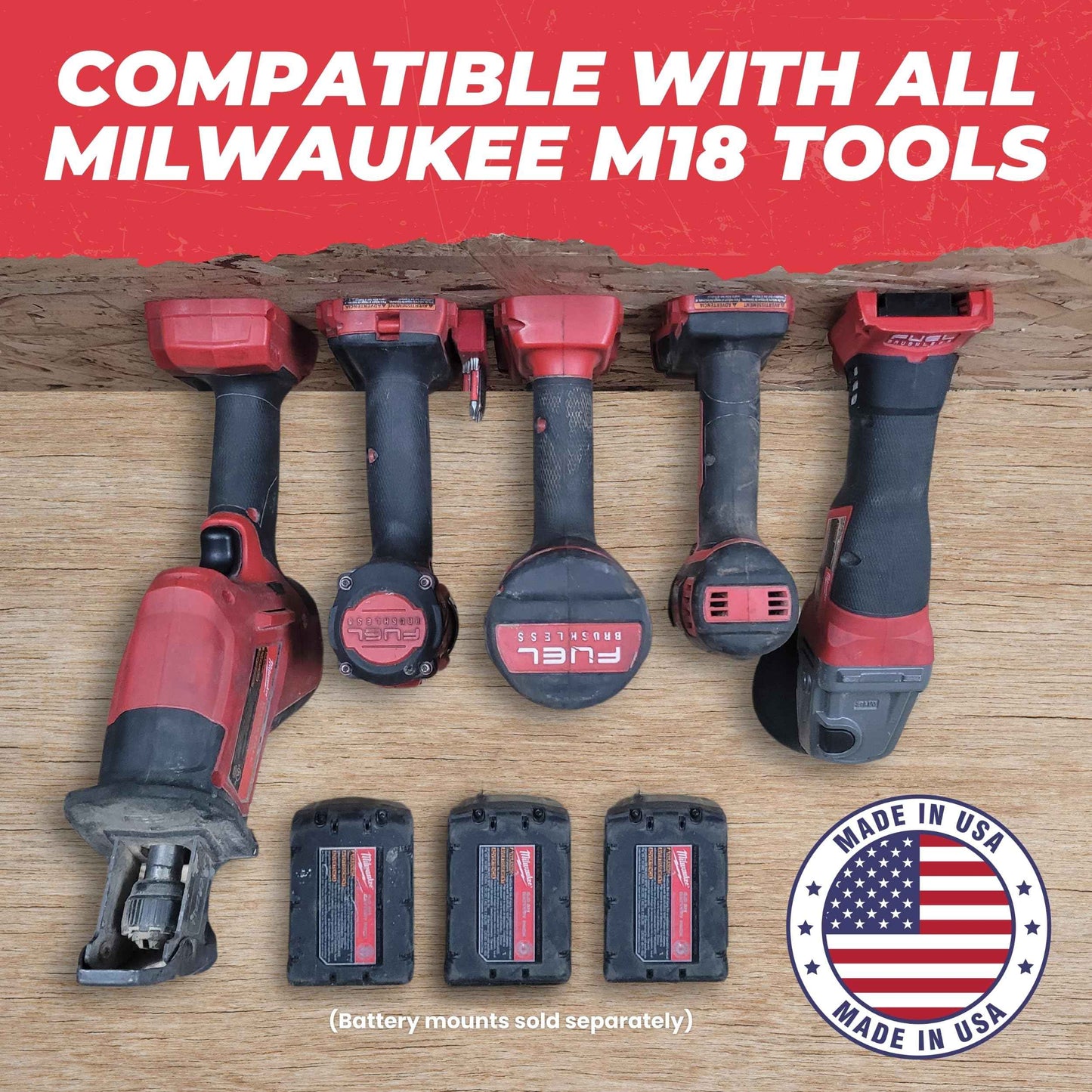 Commander Tool & Garage Organization | Milwaukee Tool Holder, Mounting Plate/Wall Mount, Tool Organizer, and Storage System for M18 Power Tools (Black, Pack of 10)