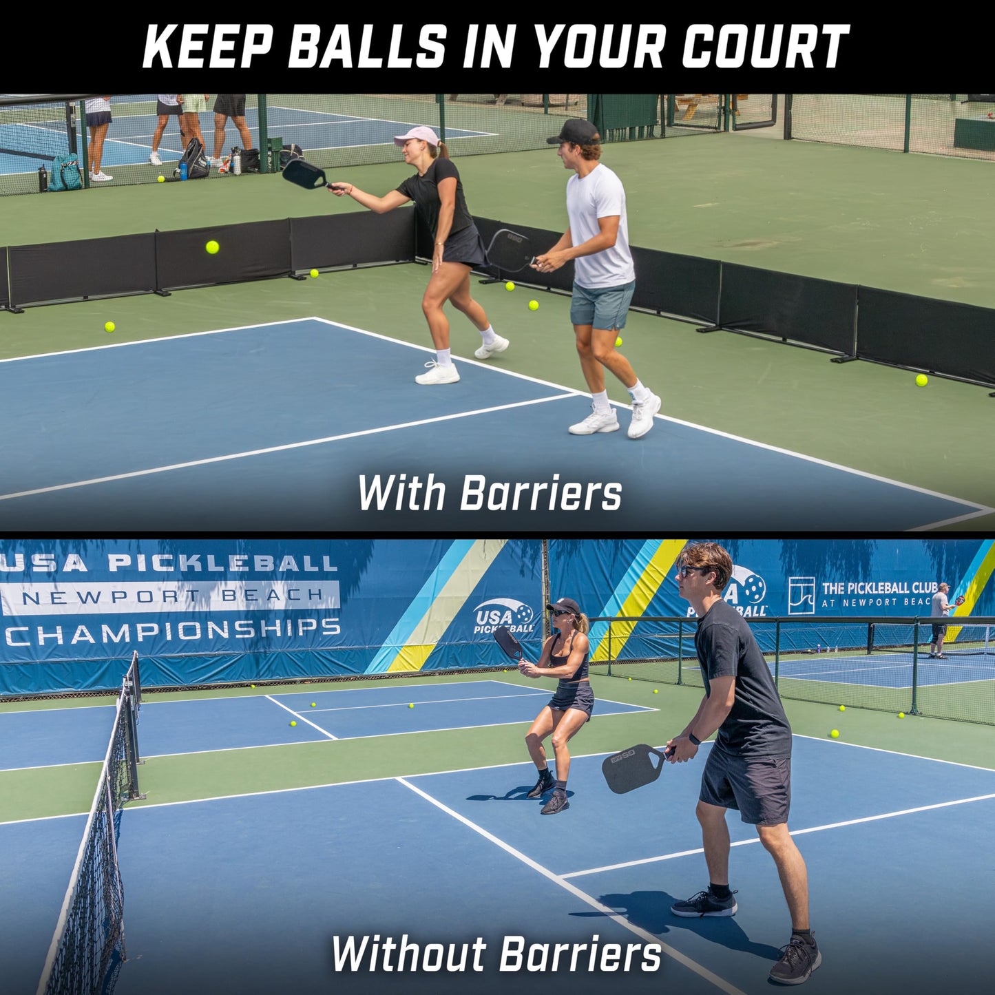 GoSports Pickleball Ball Barrier 3 Pack - Brandable Court Dividers for Pickleball Courts