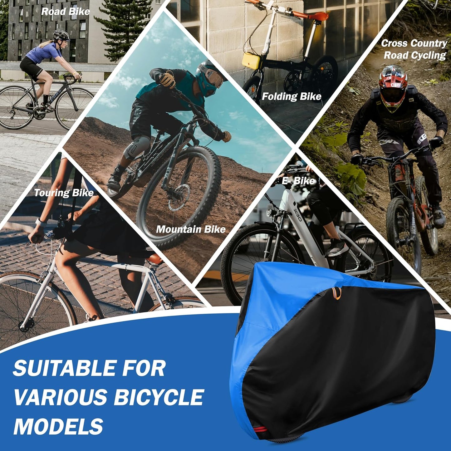 Skiennix Bike Cover - All Weather Waterproof Protection | UV & Dust Resistant | XL Black & Blue (79 x 27.5 x 44 in)