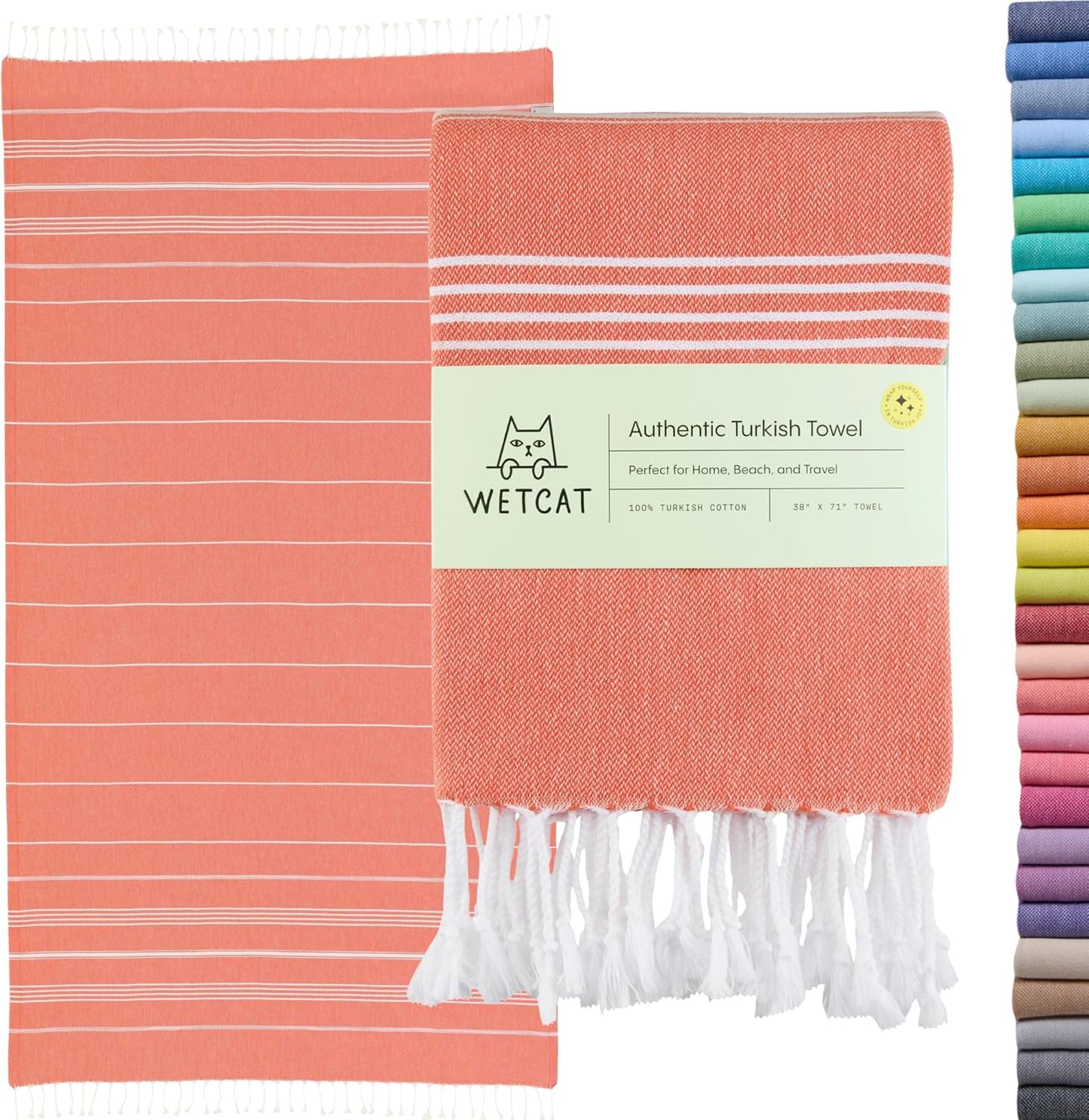 WETCAT Oversized Turkish Beach Towel - Ultra Soft, Quick Drying, Sand Free | 38"x71", Dark Coral