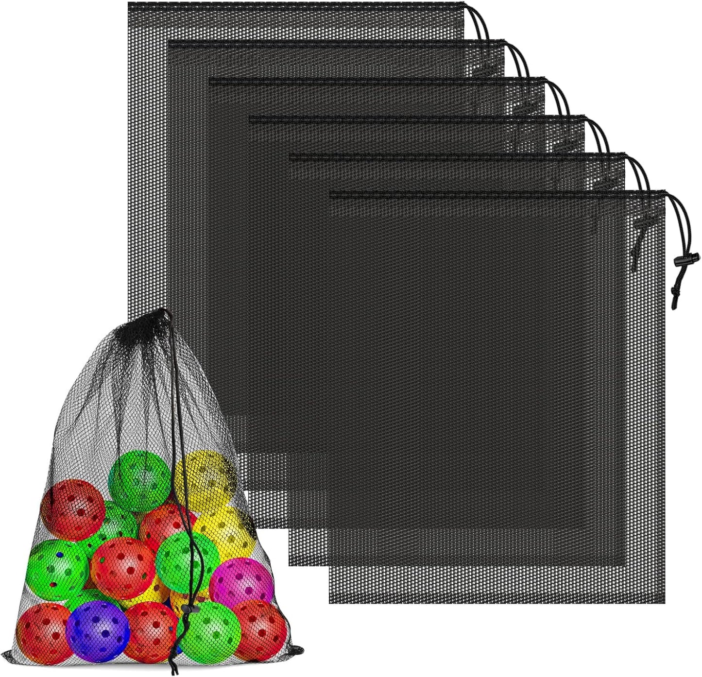 Skiennix 6 Pcs Drawstring Mesh Storage Bags - 14x17 Inch, Ideal for Gym, Laundry & Beach (Black)