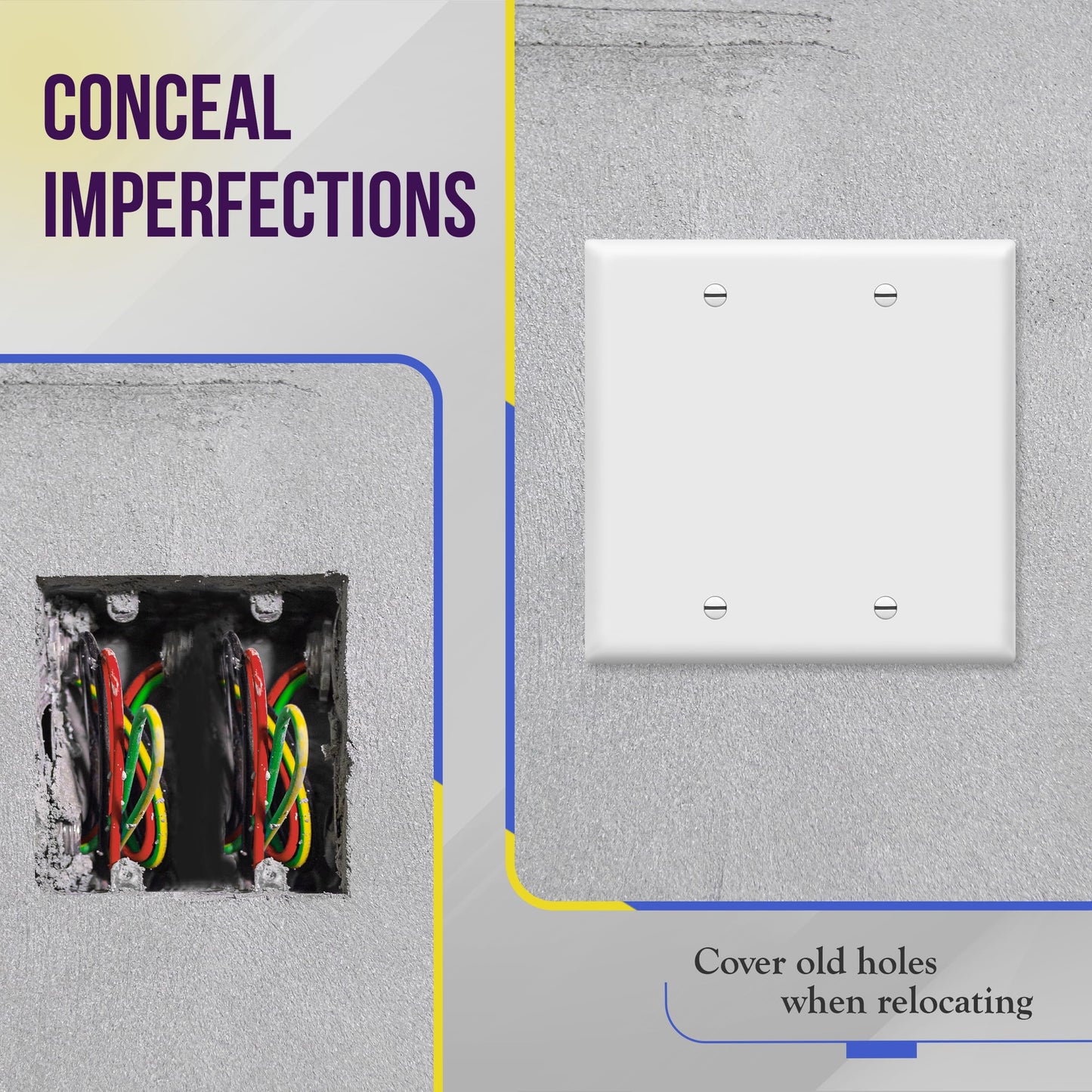 ENERLITES Double Blank Device Wall Plate Cover, Gloss Finish, Standard Size 2-Gang 4.50" x 4.57", Unbreakable Polycarbonate Thermoplastic, 8802-W-4PCS, White, 4 Pack