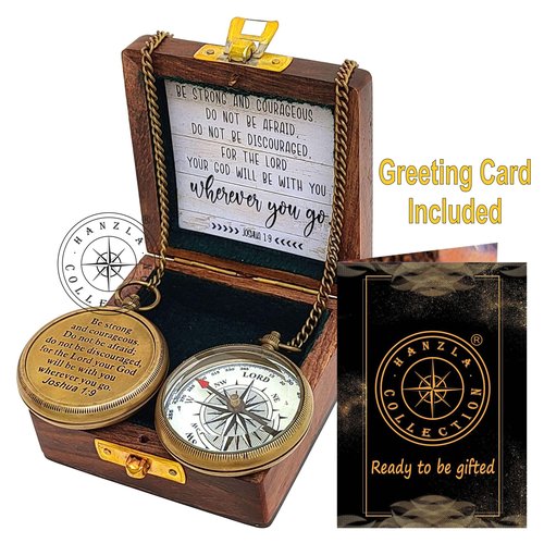 Be Strong and Courageous Joshua 1:9 Brass Directional Locket Compass, Engraved Baptism Gifts for Boys Girls, First Communion, Christian Gifts for Men, First Confirmation Gifts for Boys Catholic Gifts