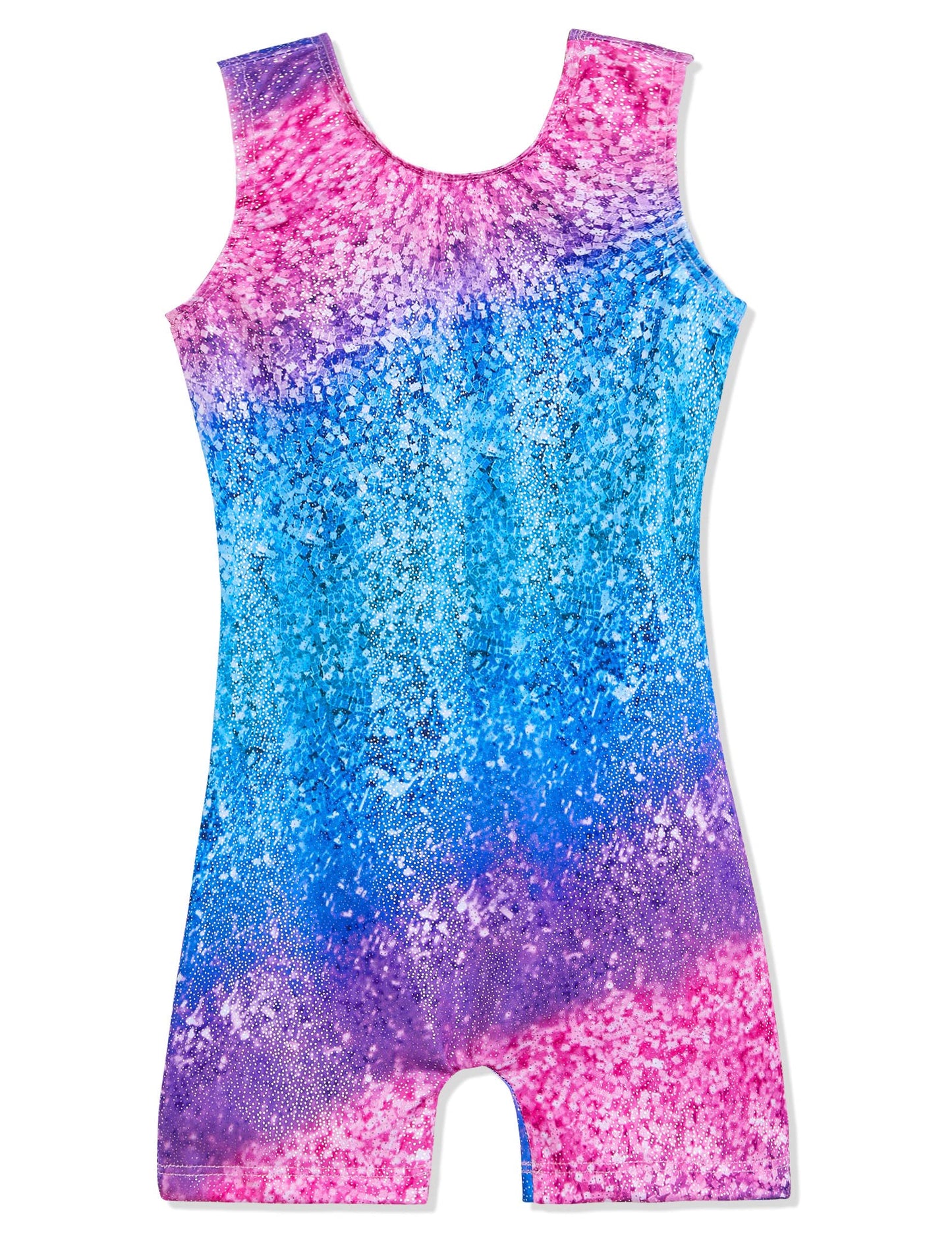 Domusgo Girls Gymnastics Leotards Size 3t 4t Shiny 3D Prints Sleeveless Gradient Stripe Biketard with Shorts