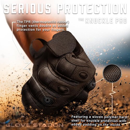 Glove Station Touchscreen Utility Gloves for Men - Hard Knuckle Protection for Motorcycle & Outdoor Work | Black, X-Large