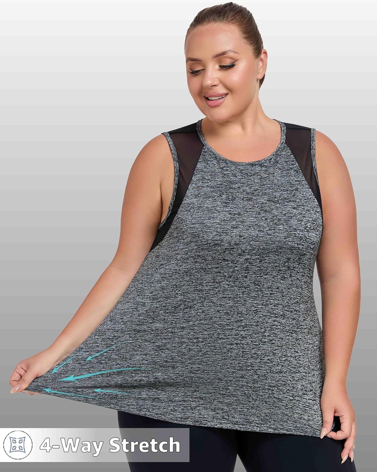 Skiennix Plus Size Workout Tank Tops - Mesh Sleeveless Athletic Tunics for Women, XL-5XL