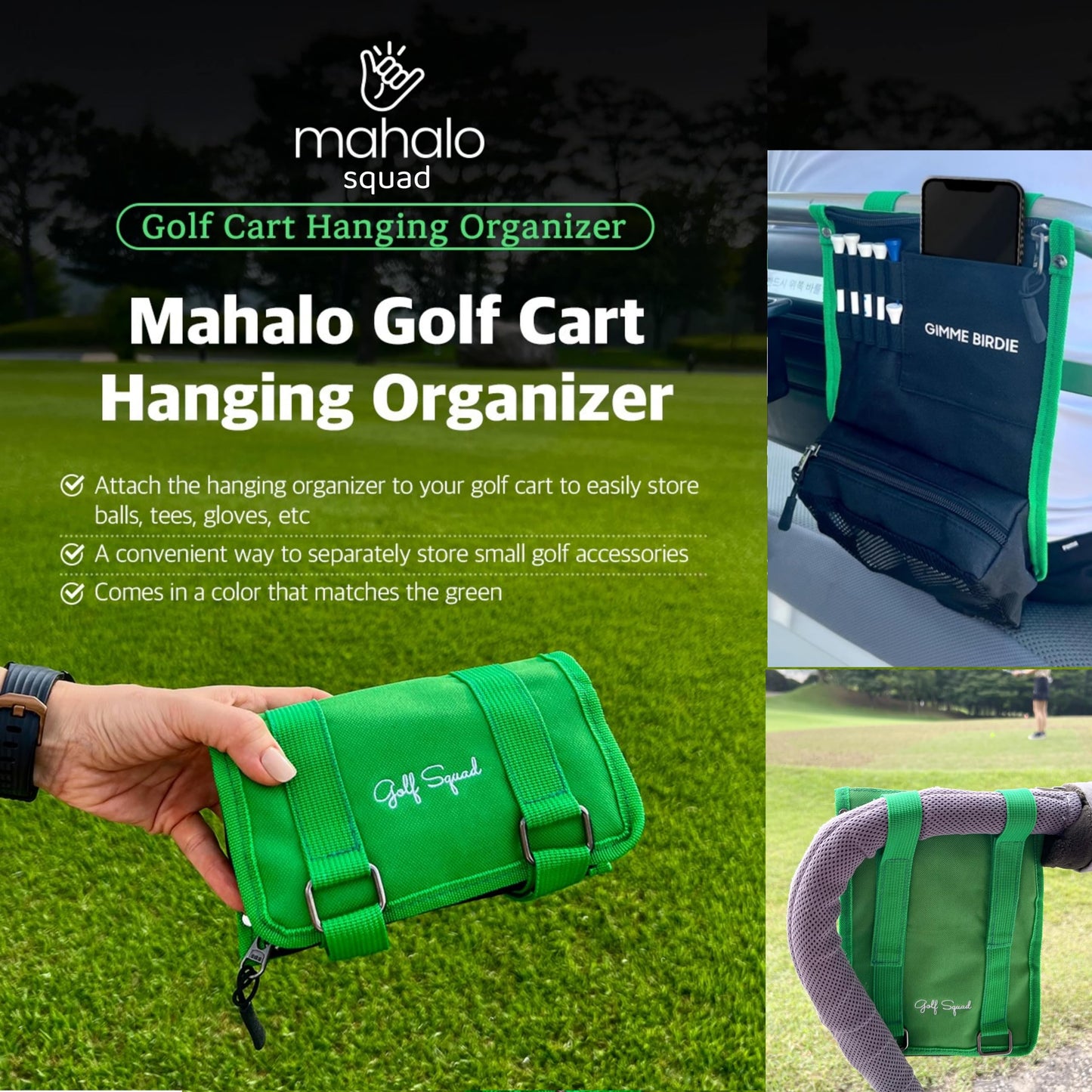 mahalo squad Cart Hanging Golf Bag Organizer, Gifts for Men & Women, Club Accessories Holder for Ball, Tee, Valuables, Glove, Marker Set, Divot Tool, Small Shag Pouch with Zipper Case