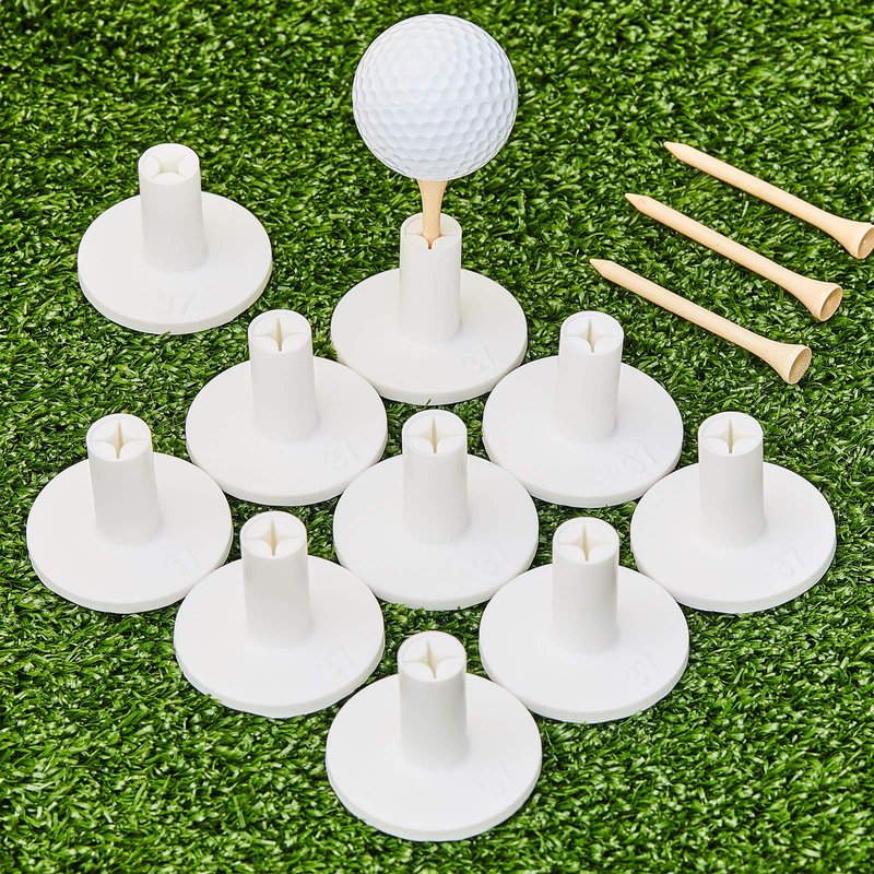 Sumind 10 Set Golf Rubber Tee Holder Set for Driving Range Golf Practice Mat Indoor Outdoor Size 1.5 Inch (10 Rubber Tee Holders, 10 Bamboo Tees)