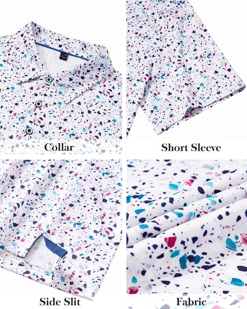 DEMEANOR Men's Golf Polo Shirt - Short Sleeve Moisture-Wicking Performance | Casual Tennis Print
