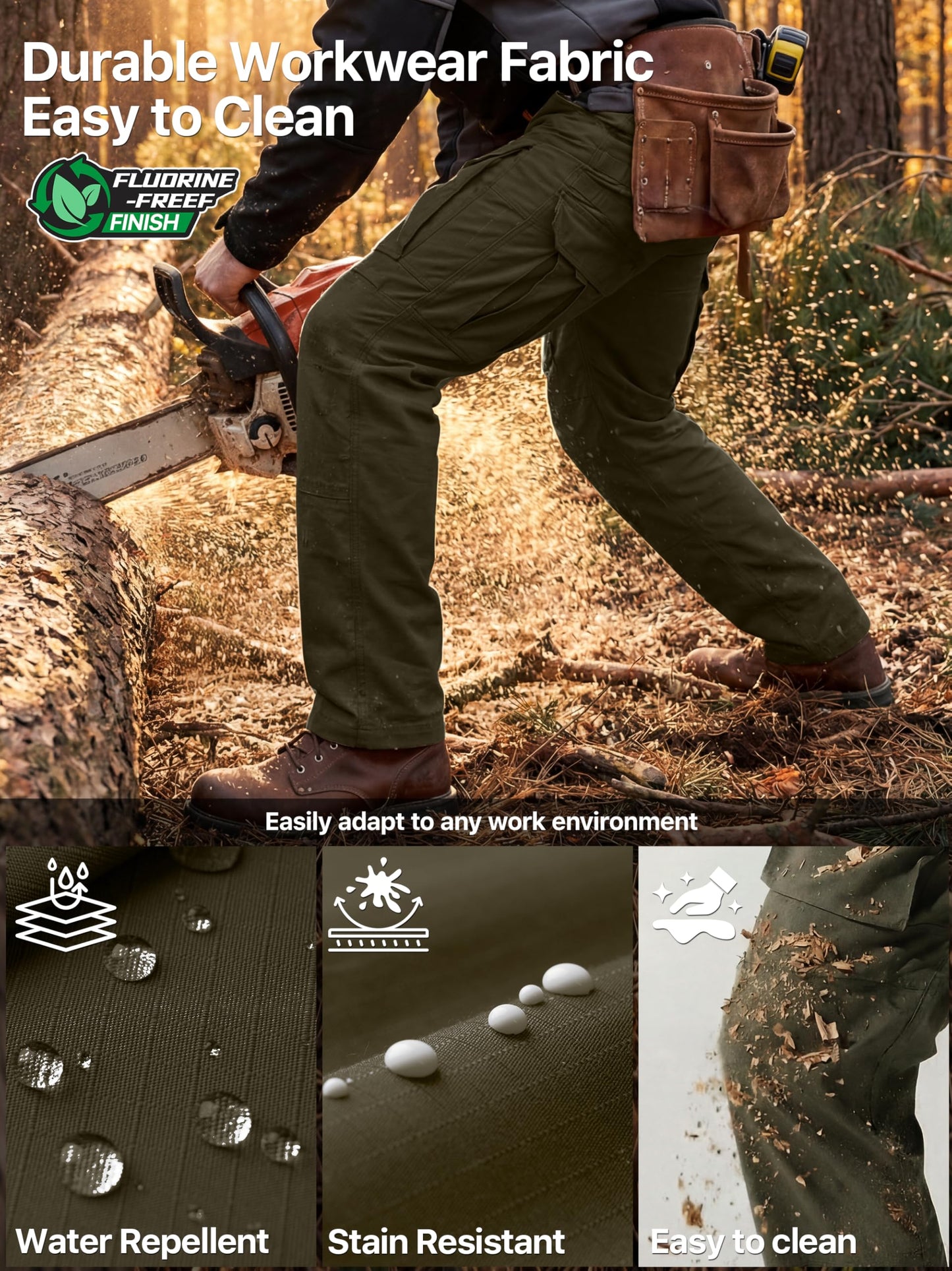 FREE SOLDIER Men's Cargo Pants,Tactical Pants for Men Stretch,Durable Ripstop EDC Work Pants for Hiking (Dark Green 36Wx30L)