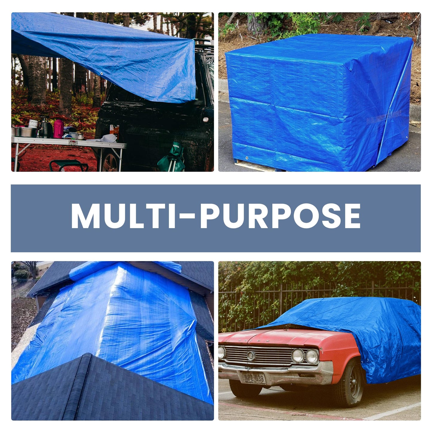 Tarp 6x6 Waterproof 7mil Blue/Black Multipurpose Tarps Uv Resistant Outdoor Tarp for Camping, Rooftops, Yards, Pools, Vehicles, Boats by-MVPNET