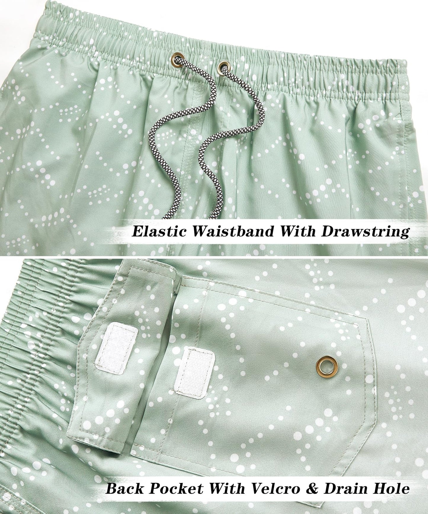 ELETOP Men's Swim Trunks Quick Dry Bathing Suit Swimming Board Shorts Mesh Lining Beach Swimwear Gradient Light Green L