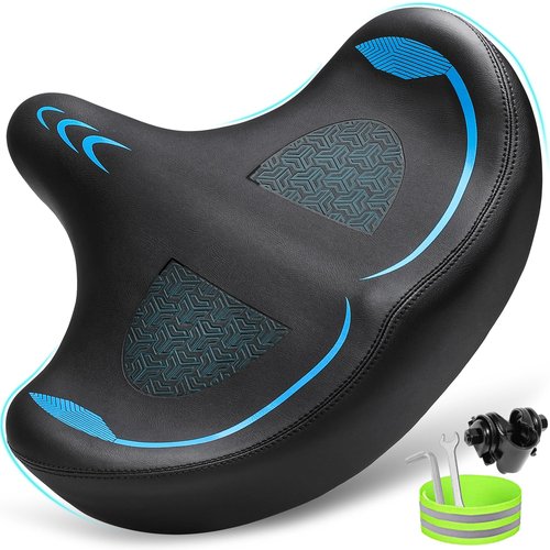 CDYWD Oversized Bike Seat for Men & Women Comfort, Extra Wide Bicycle Seat Cushion, Comfortable Wing Padded, Large Replacement Saddle for Peloton, Stationary Exercise Bike, Ebike, Cruiser, City Bike