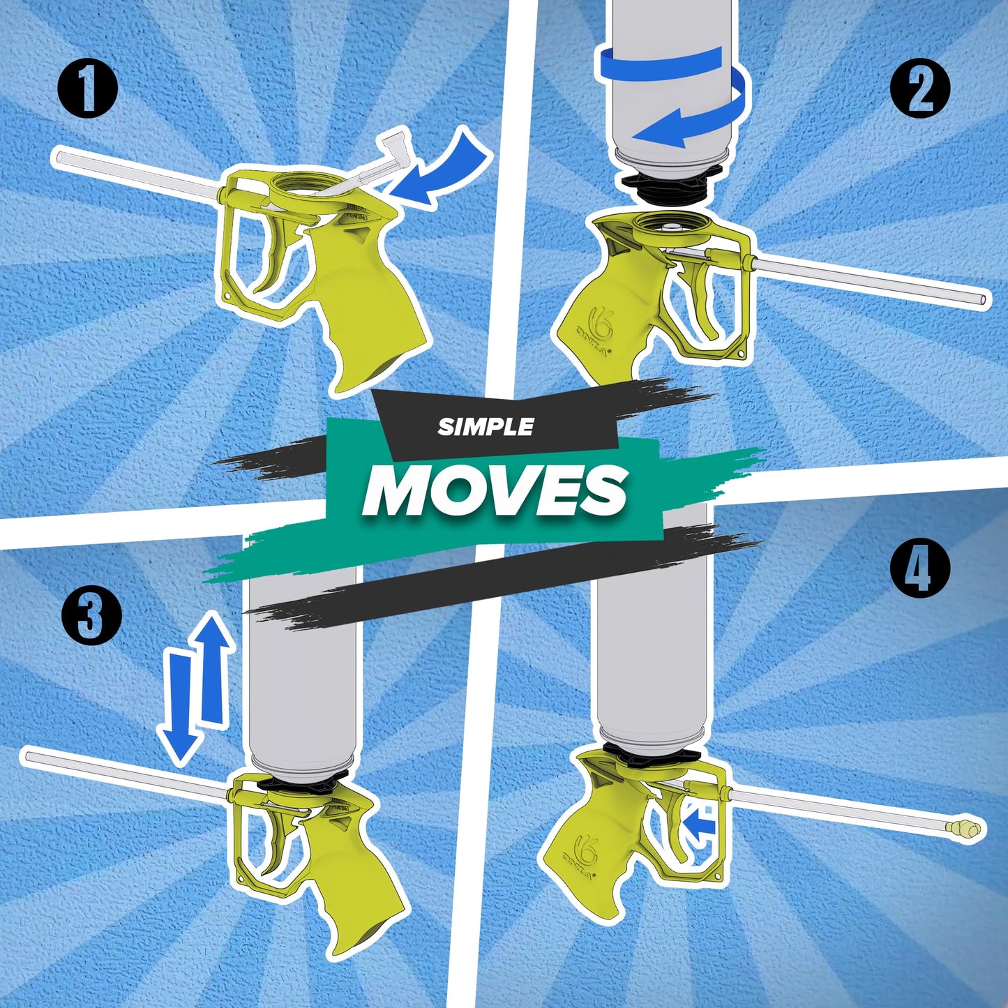 ONIA PU Spray Foam Gun with 4 tubes Expanding Spray foam Insulation Applicator with Reusable tubes and anti clogging caps – Filling & Sealing tool for Home and Office Use