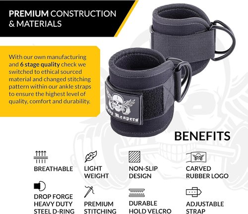 Body Reapers Ankle Cuff Cable Attachment - Adjustable Velcro & Cushioned Design for Glute & Leg Workouts