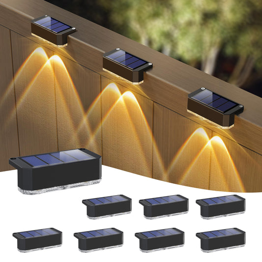 Peasur Solar Fence Lights Outdoor 8 Pack, Deck Light Solar Powered, Waterproof LED Step Lights for Railing Yard Patio Outside(Warm White)