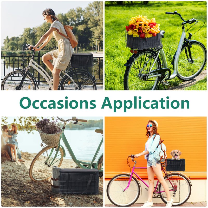 Folding Bike Basket Rear, Bike Rear Rack with PU Waterproof Liner Bag and Net Cover, Bicycle Baskets for Adult/Kids Bikes, Panniers Bike Bags of Bicycle Accessories