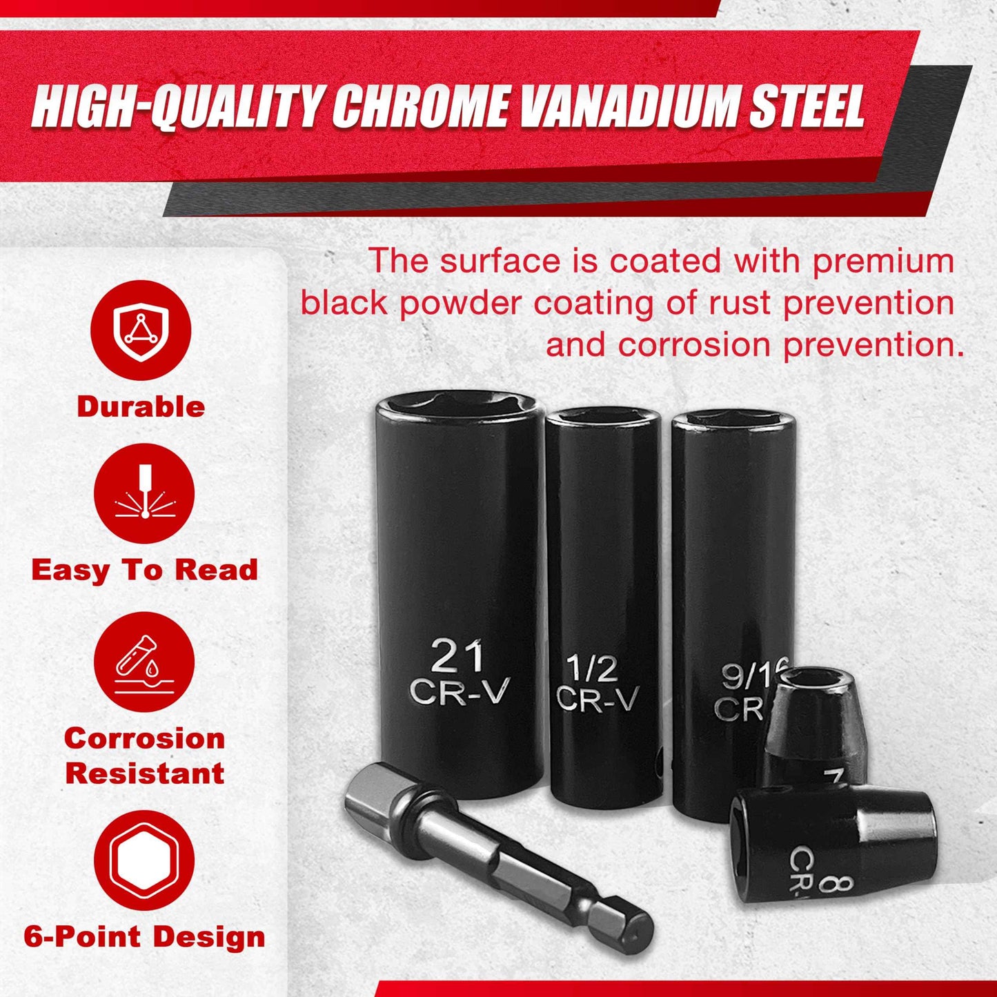 EACELIY 64pcs 3/8" Socket Set,Drive Impact Socket Set, SAE/Metric, Deep & Shallow, Cr-V Steel, 6 Point with Adapters, 72T Ratchet Handle, Extension Bars，Bit Adapter，6-24mm，5/16-1 inch