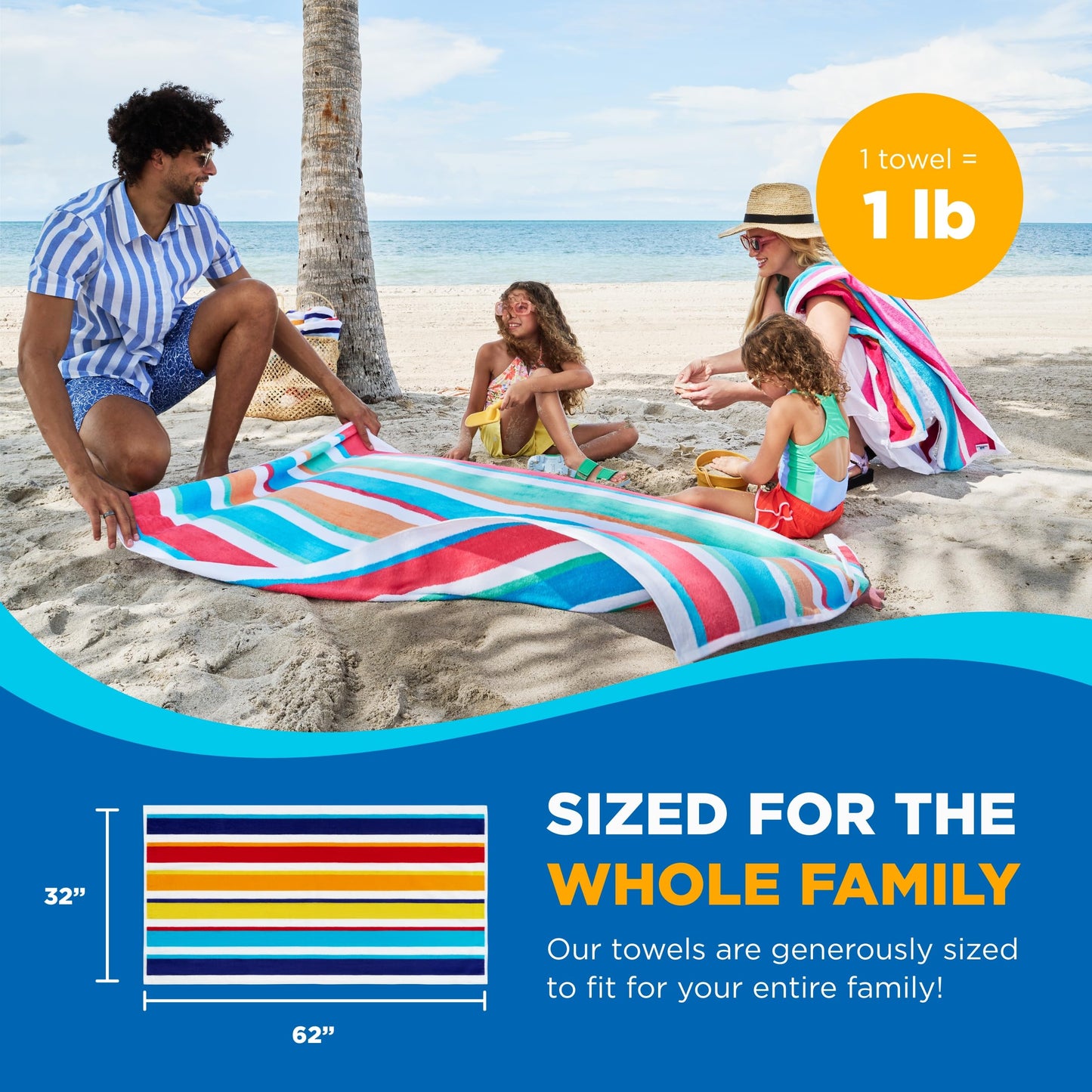 Kaufman - Custom Embroidery Personalized Beach Towels in Bulk | Soft Oversized Beach Towel | Velour Striped, Absorbent, Quick-Drying | 100% Cotton Thick Beach Towel | 30" x 60" (104575)