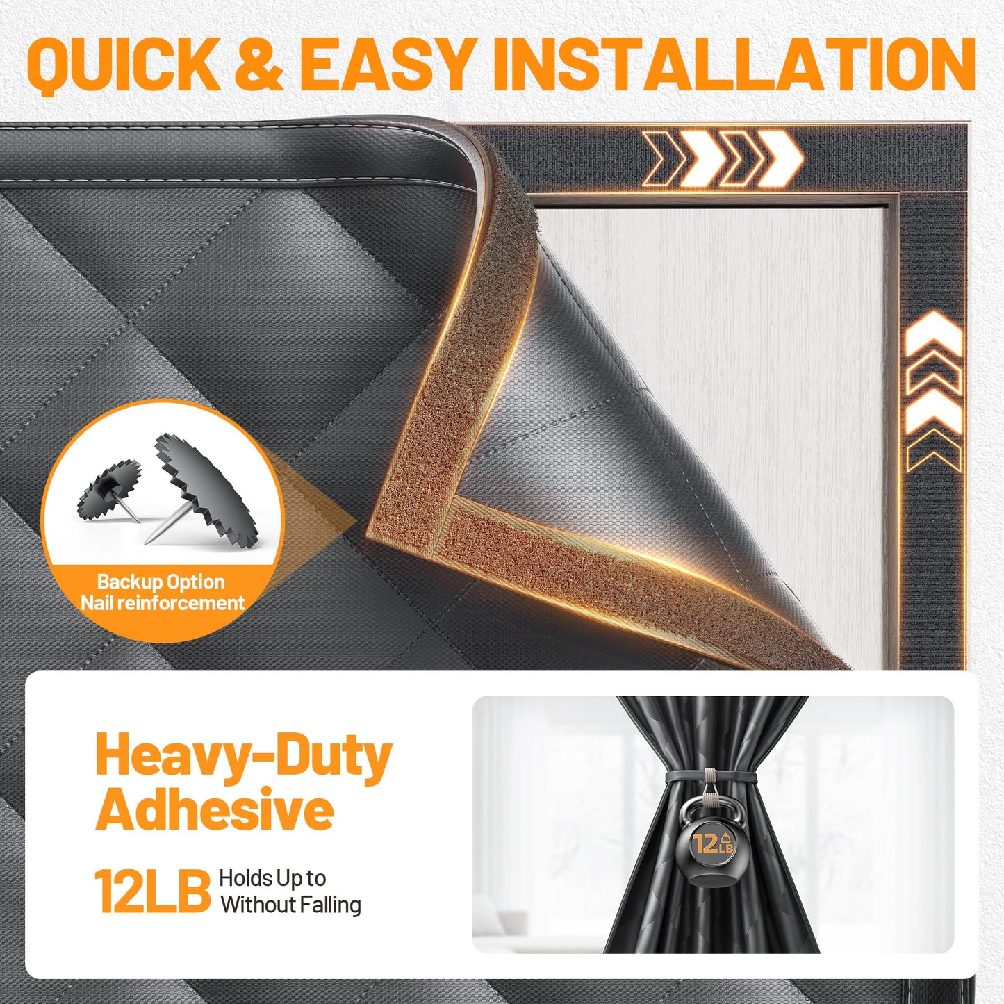 Car Garage Door Insulation Kit Fits 8x7 FT - Magnetic Thermal Insulated Door Curtains for Winter with Clear Window, Garage Door Cover Blanket Panels Screen for 1 Car Garages- Black