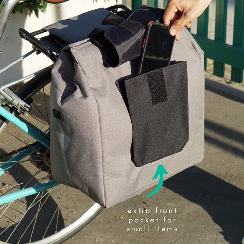 Vincita Jess Insulated Bike Grocery Pannier – 24L Thermal Cooler Bag for Rear Rack – Fits Full Size Shopping Bags – Rigid Back Panel, Strong Hooks & Zipper Closure – Reflective Commuter Tote (Single)