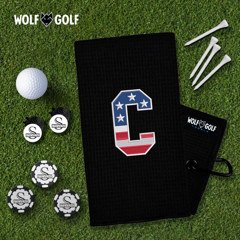 Wolf Golf Towels USA Monogrammed Personalized Golf Towel | Custom Golf Towels for Golf Bags for Men or Women