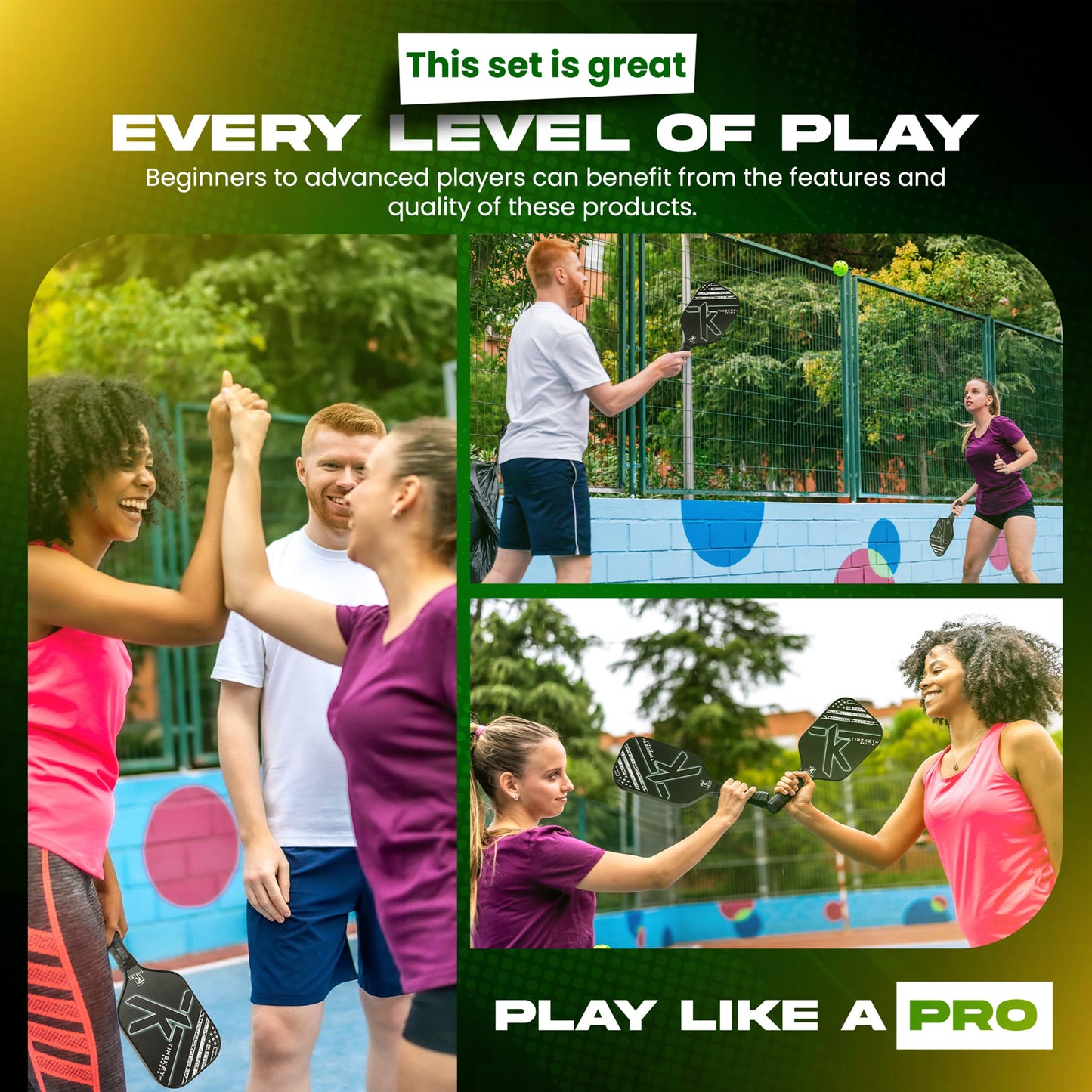 Pickleball Paddles Set of 2, Reinforced T700 Raw Carbon Fiber Paddles with High Texture Surface and Perforated Comfort Grip, Honeycomb Polypropylene Core, 4 Durable Pickleballs & Carry Bag.