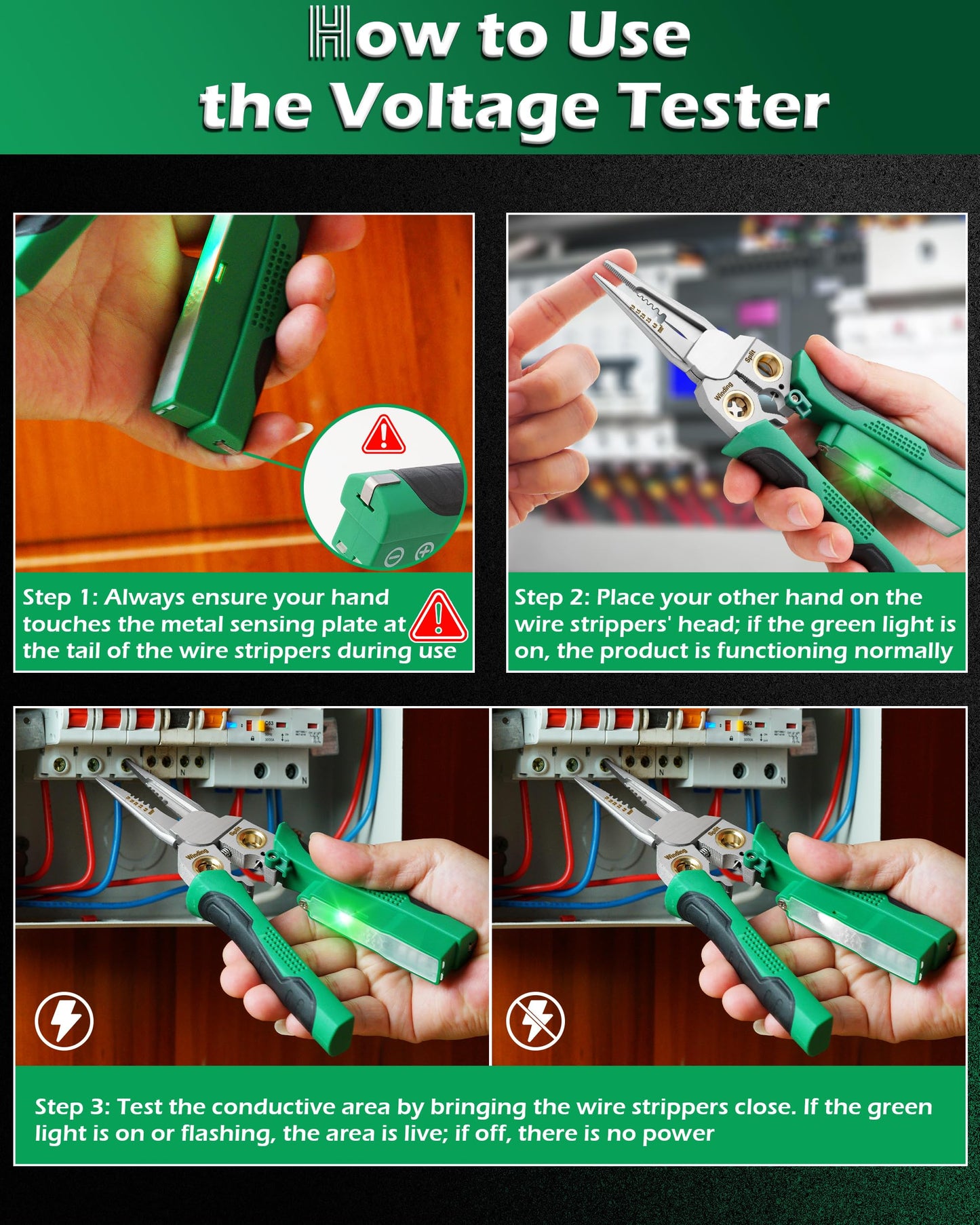 FAITIO 8 In 1 Wire Stripper with Voltage Tester, Wire Strippers/Crimper with Plier, Cutters, Splitting(12V-250V), Wire Stripping Tools for 10-18 AWG for Professional Electrician & DIY Tool