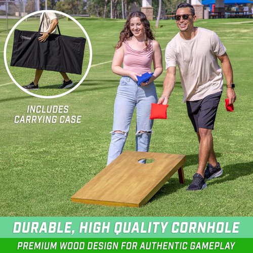 GoSports Cornhole Boards Set - 4 ft x 2 ft Regulation Size with Light Brown Finish & Carrying Case