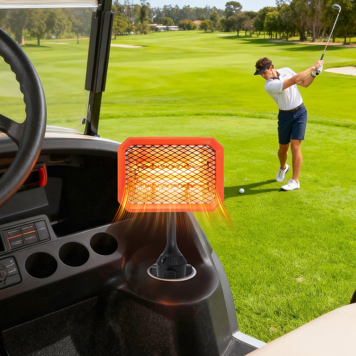 48V Golf Cart Heater Golf Cart Accessories, 400W Safe & Fast Heating Electric Heaters for Golf Cart, Battery Operated Heater with 360° Adjustable Angle Carbon Fiber Heating for Club Car/Yamaha/EZGO