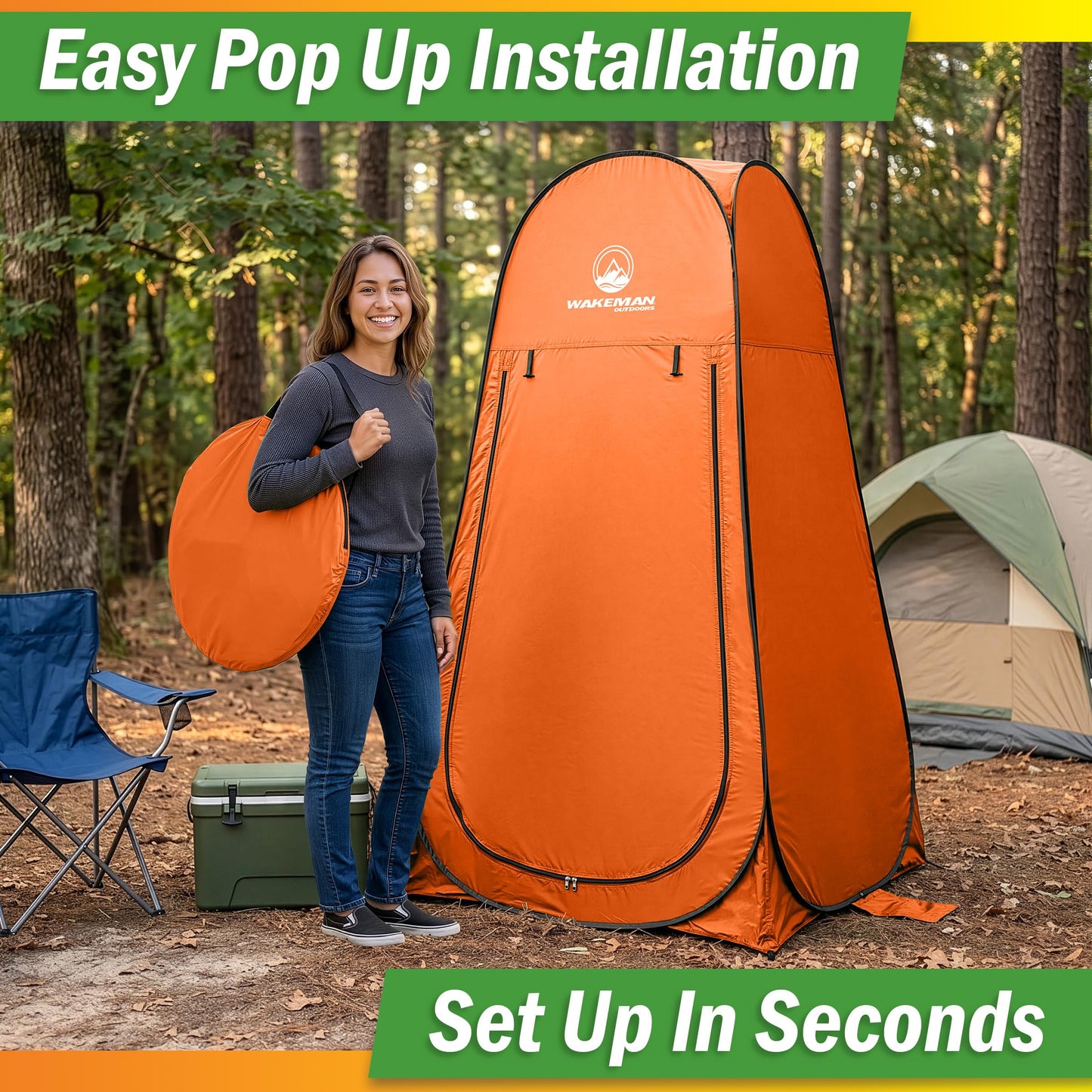 Pop Up Pod - Privacy Shower Tent, Dressing Room, or Portable Toilet Stall with Carry Bag for Camping, Beach, or Tailgate by Wakeman Outdoors (Orange)