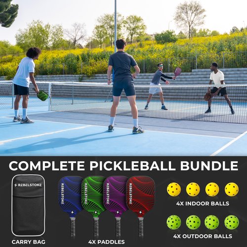 Complete Pickleball Set of 4 with Bag, Pickle Ball Paddle Set of 4, Designed in The USA, Pickleball Racket for Adults Comfort Grip, Indoor Outdoor Pickle Ball Kit, Pickleball Paddles 4 Pack