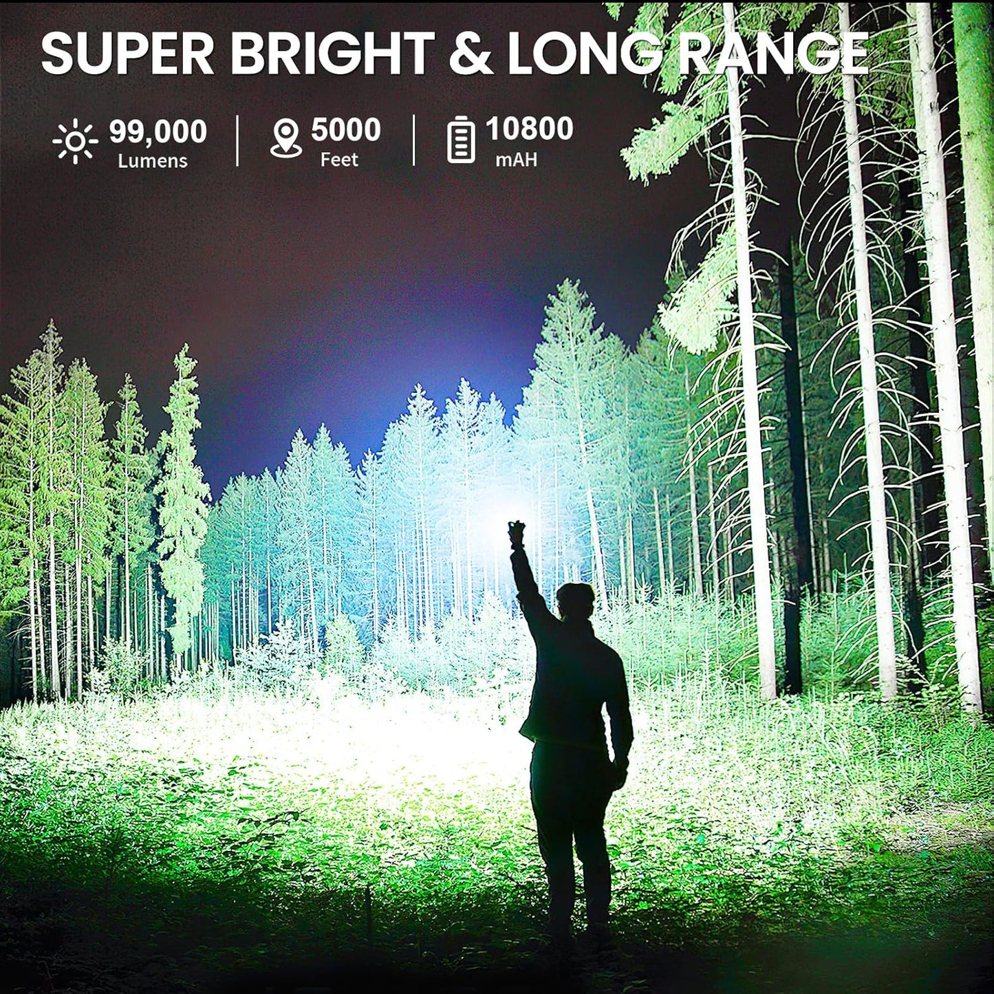 99,000 Lumen Rechargeable LED Spotlight with Tripod | 6 Modes & 30H Runtime for Outdoor Adventures
