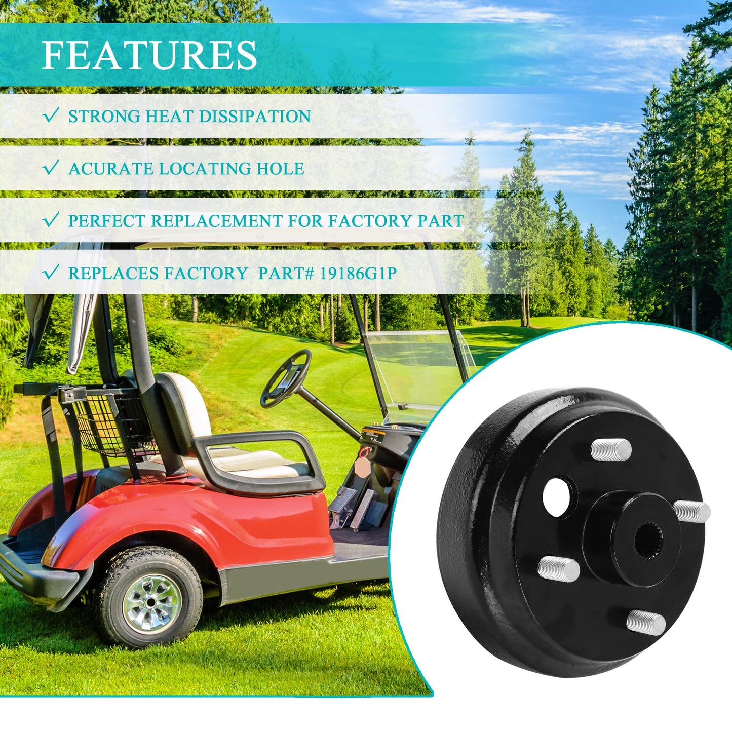 9.99WORLD MALL Golf Cart Brake Drum Hub Assembly for EZGO TXT PDS 1982-up Electric & 1982-1993 2-Cycle Gas, Replace OEM# 19186G1P (1)