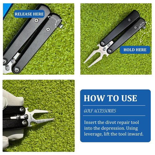 Golf Divot Repair Tool, Stainless Steel Foldable Divot Tool & Golf Divot Tool with Bottle Opener, Golf Accessories for Men and Women, Black