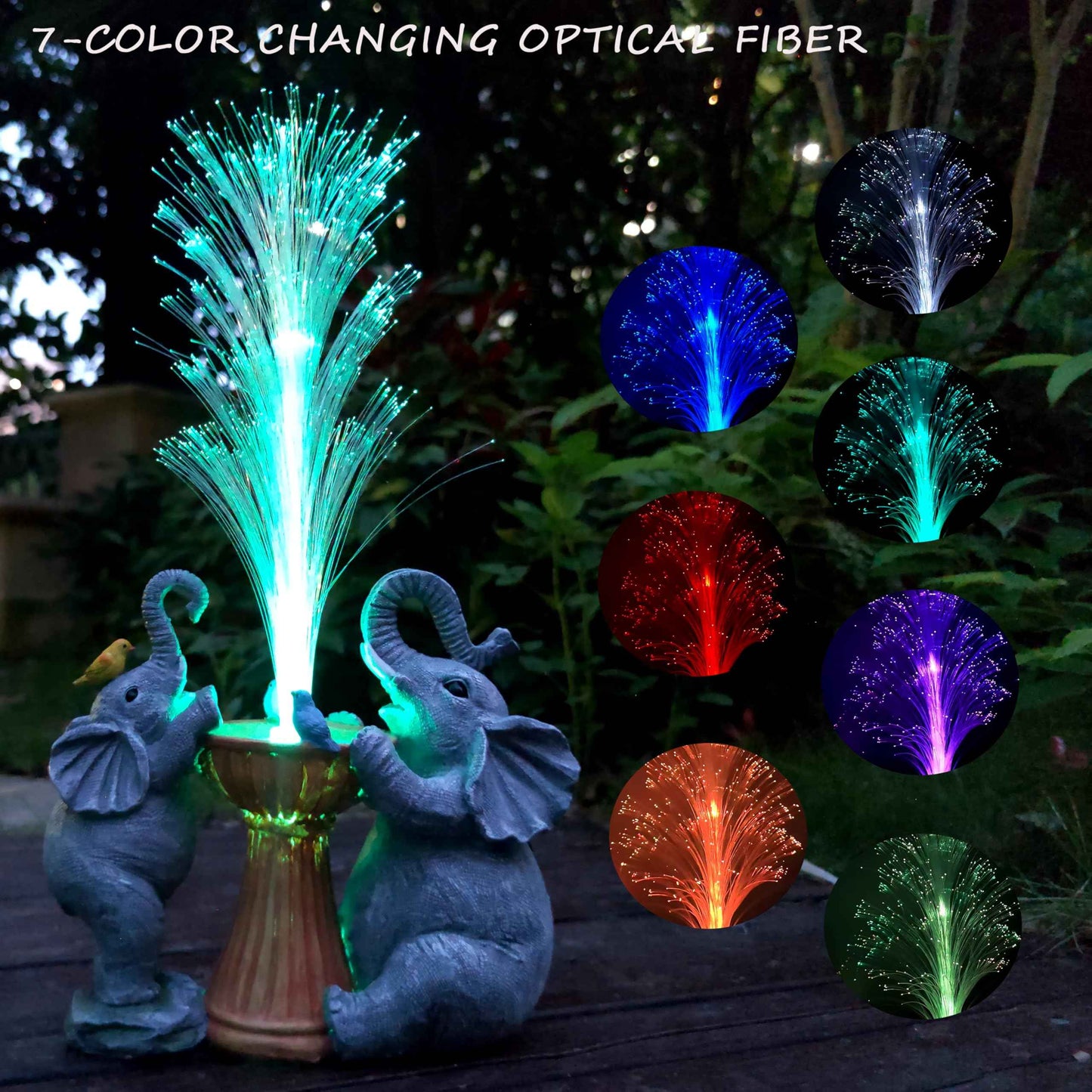 RCTTICUU Elephant Statue Solar Garden Decor,Resin Elephant Statue and Colour Changing Optical Fiber Solar Lights,Outdoor Decor for Balcony, Garden, Patio, Yard, Lawn, Gifts for Mom Grandma