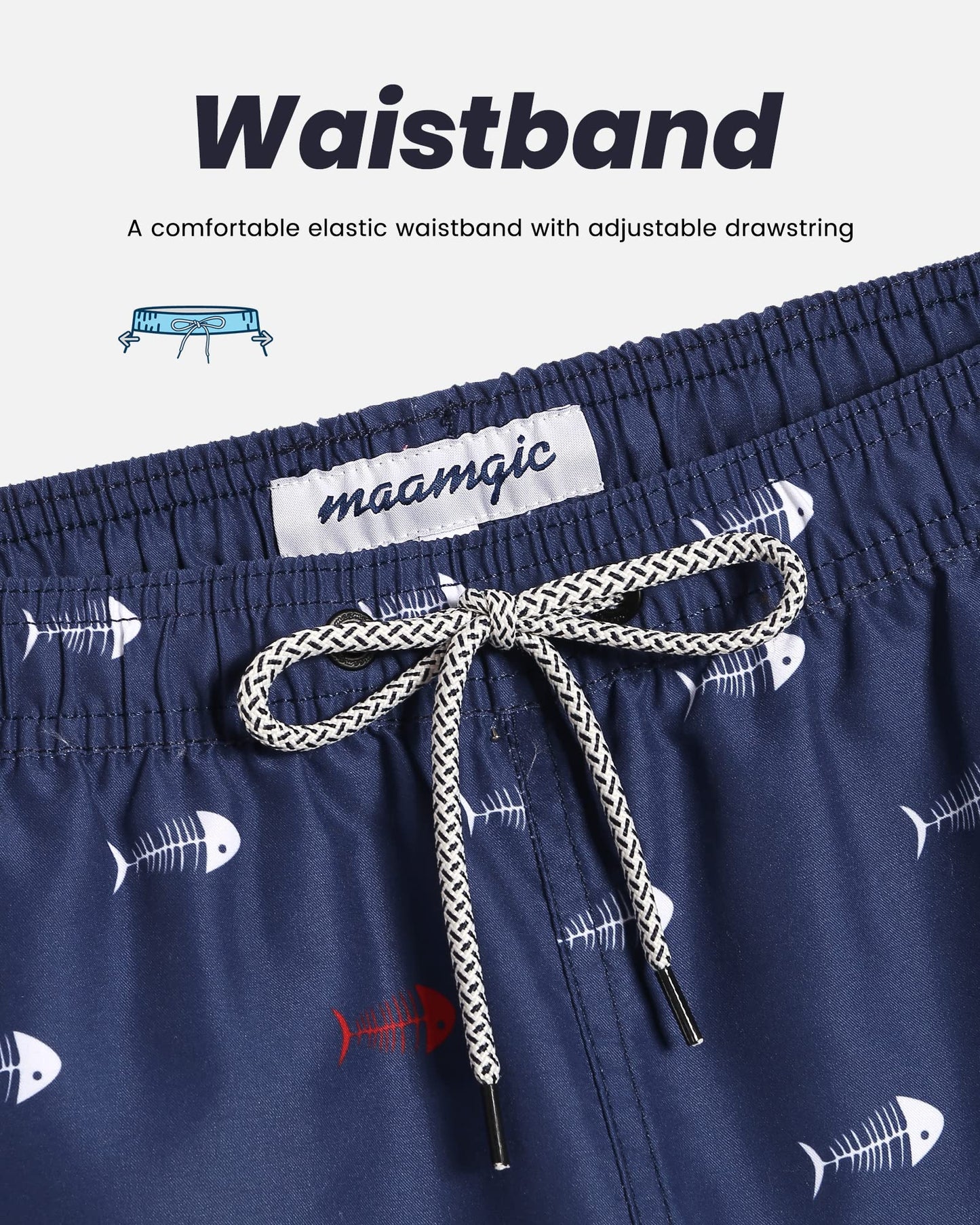 maamgic Mens Swim Trunks Quick Dry Swim Shorts with Mesh Lining Funny Swimwear Bathing Suits 7inch Navy Blue X-Small