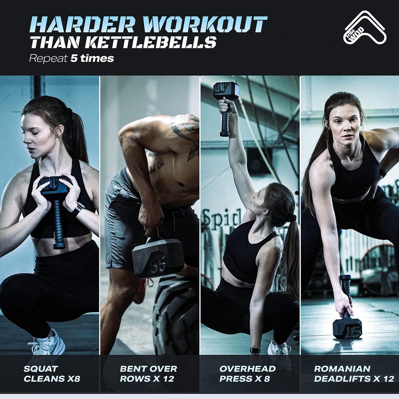 Tribe WOD Workout Hammer Kettlebell 15-70lb Adjustable - Cast Iron Strength Training Kettlebells for Muscle Building, Cardio Fitness, Hammer Strength Gym Equipment for Men and Women - Powder-Coated