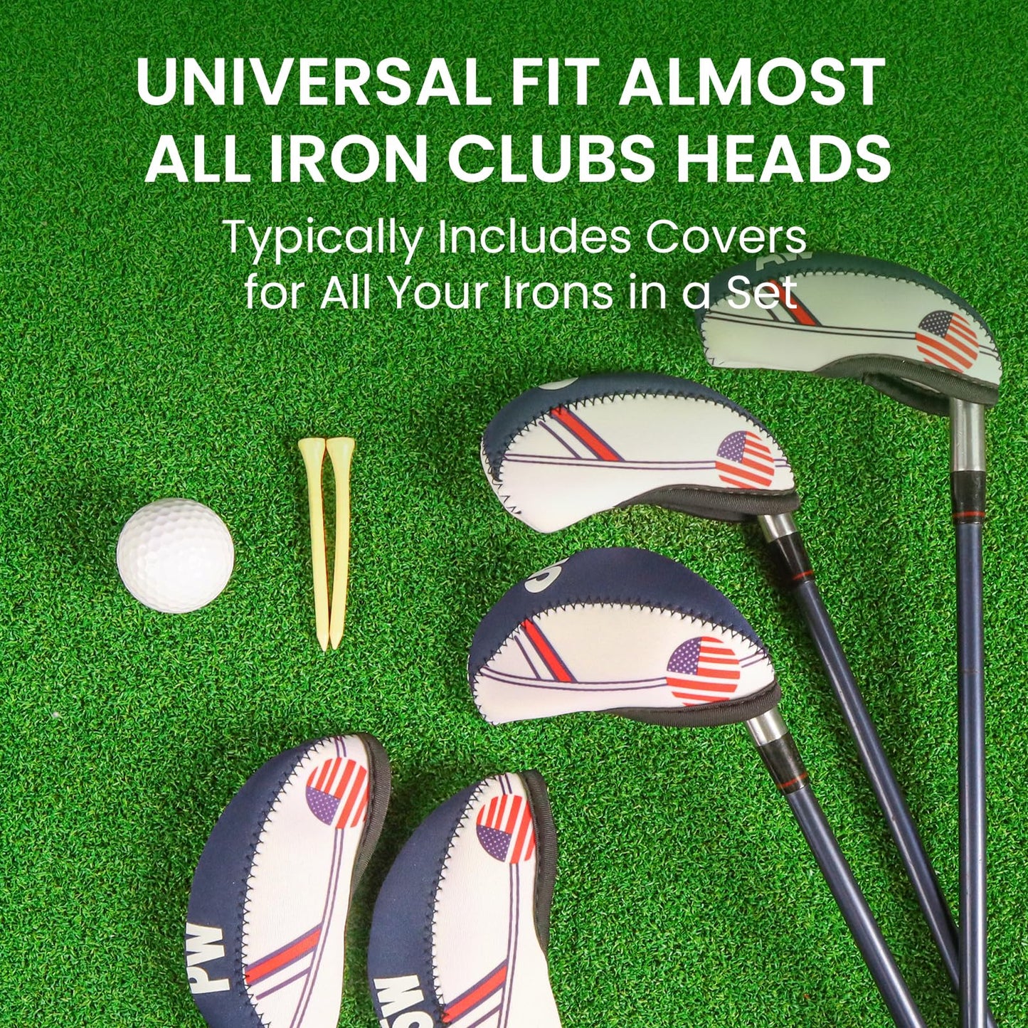 Amy Sport USA Flag Design Golf Iron Head Covers Value 11 Pack, Printed Numbers & Lightweight Wedge Iron Protective Neoprene Headcover, Universal Fit Main Irons Clubs (USA Flag)
