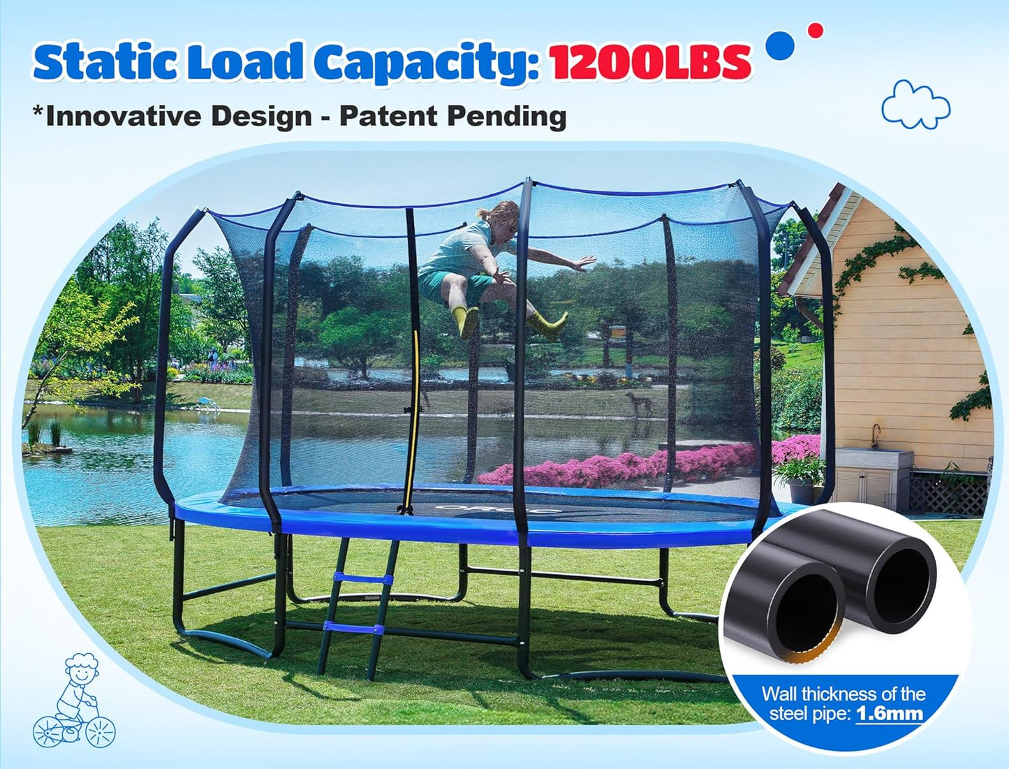 ORCC Oval Outdoor Trampoline - Heavy-Duty Safety Net for Kids | Durable Galvanized Steel Frame