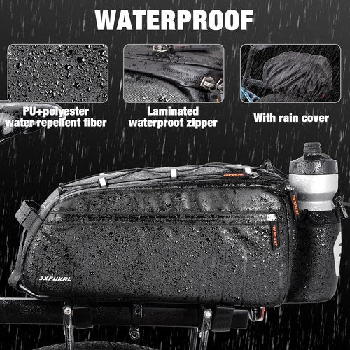 JXFUKAL Bike Bags for Bicycle Rear rack, 13L Supportive Bike Rack Bag Built-in Rigid side & Base Panel, Waterproof Reflective Ebike Trunk Pannier Saddle Seat Bag Carrier for Commuter Travel Outdoor
